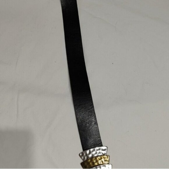 Chicos Black Leather Adjustable Belt w/ Geometric Silvertone Metal Buckle - Picture 4 of 11